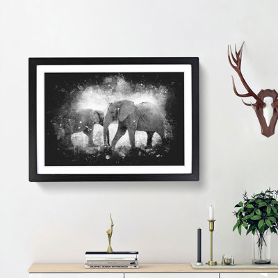 Elephants Crossing Paths Paint Splash - Framed Print