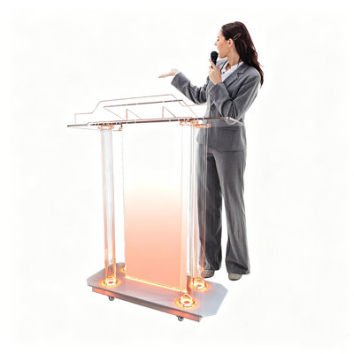 Podium en acrylique transparent moderne avec roues et lumières à DEL - Élégante chaire d'église transparente pour les sermons, les mariages, les salles de classe et les discours