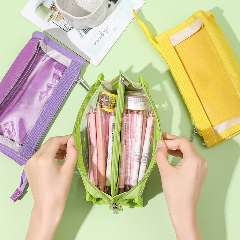 Sac à crayons transparent en maille transparente, Vert