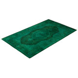 Overdyed Hand-Knotted Wool Modern-Contemporary Green Area Rug 2' 8" x 4' 4"
