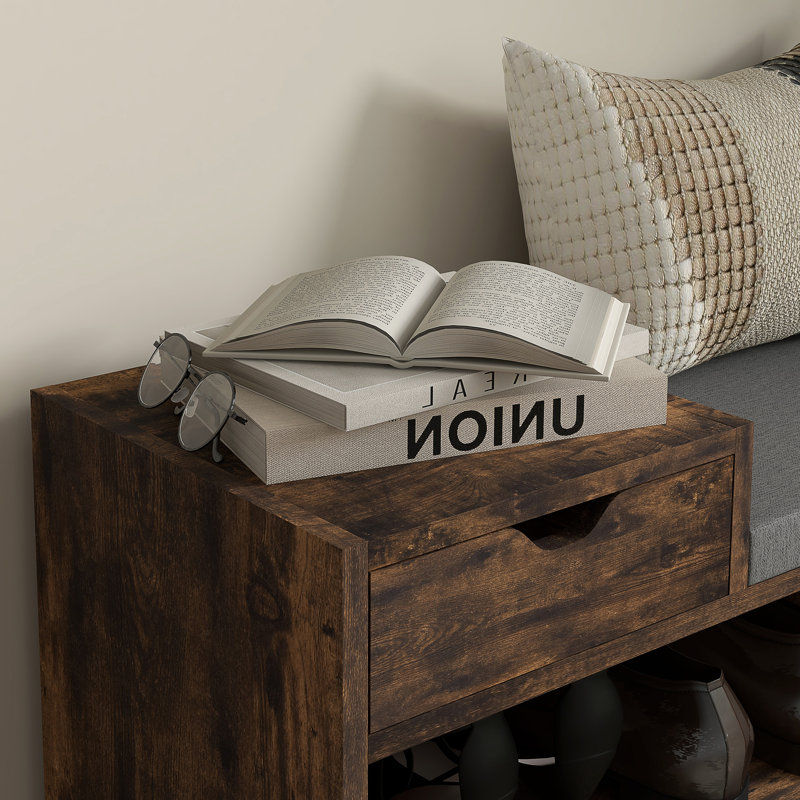 Marlayne Polyester Upholstered Storage Bench, Brown