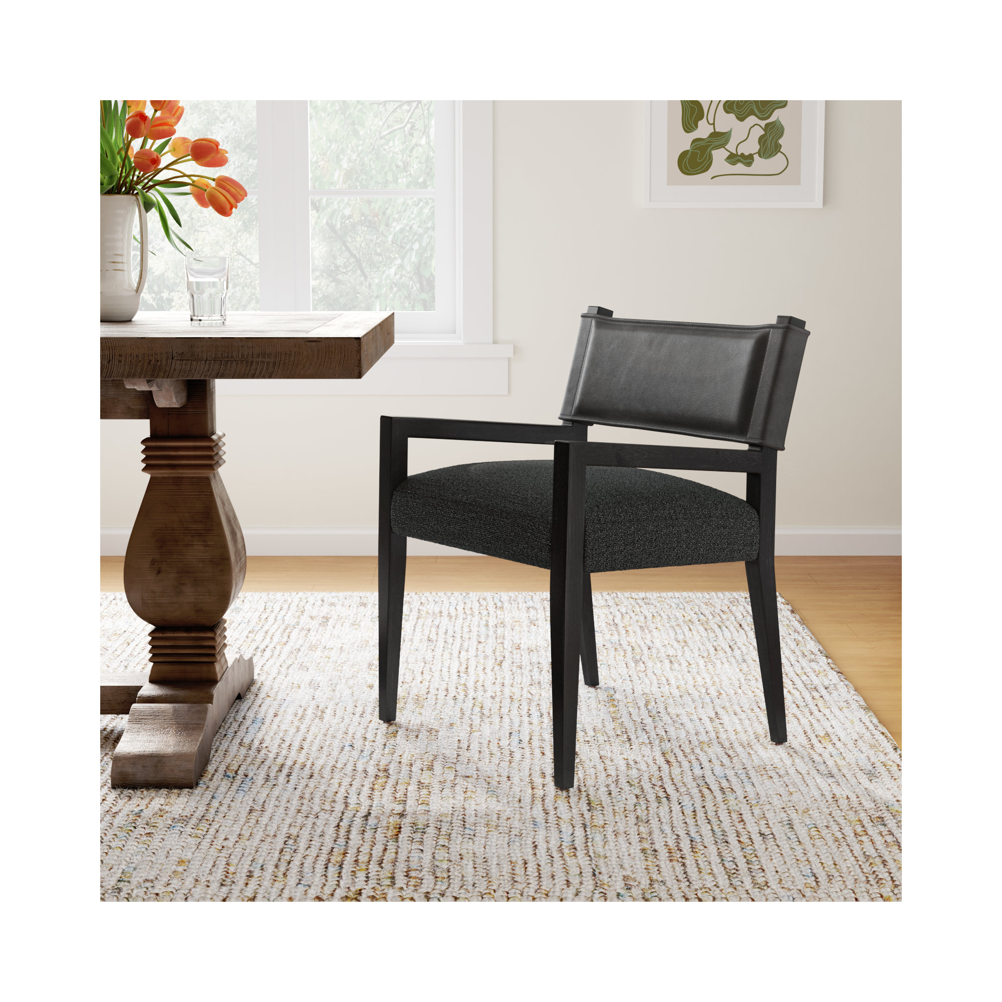 Lorretta Arm Chair, Black Polyester/Polyester Blend, Black Ash