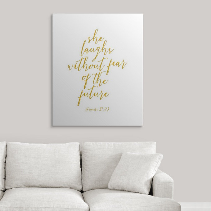 «Proverbs 31:25 - Scripture Art», art textuel, H 30 po x l 24 po x P 1,5 po, Toile