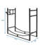 Support à bois de chauffage robuste de 33 po, support en fer thermolaqué noir - idéal pour la décoration intérieure / extérieure, fabrication en acier robuste, conception surélevée, crochets intégrés pour accessoires de feu