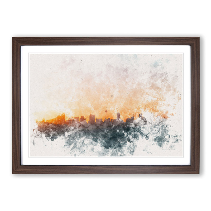 The Sydney Australia Skyline - Picture Frame Painting Print, 24cm H x 33cm W x 2cm D, Walnut Framed