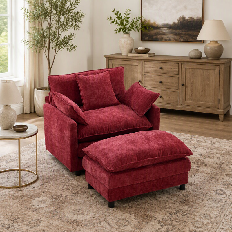 Fauteuil d'appoint rembourré en chenille de 39,4 po, fauteuil de lecture pour chambre à coucher, fauteuil club 39,4 po
