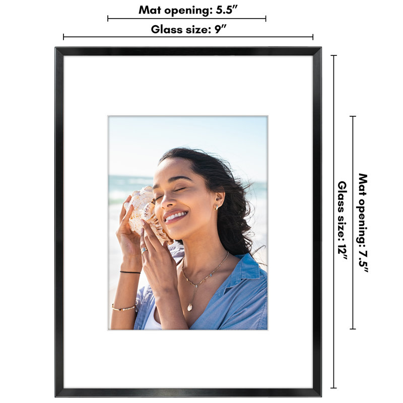 Cadre photo Cadre en aluminium Americanflat - Cadre avec passe-partout - Verre résistant aux chocs, 9 po x 12 po, Noir