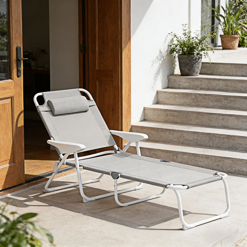 Outdoor Folding Chaise Lounge Chair, Gris clair