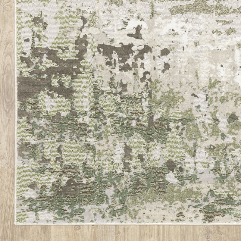 Tapis abstrait vert / gris / ivoire / beige Belinda, Rectangle 5 pi 3 po x 7 pi 6 po