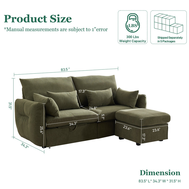 82.6 " Corduroy Sofa, Green