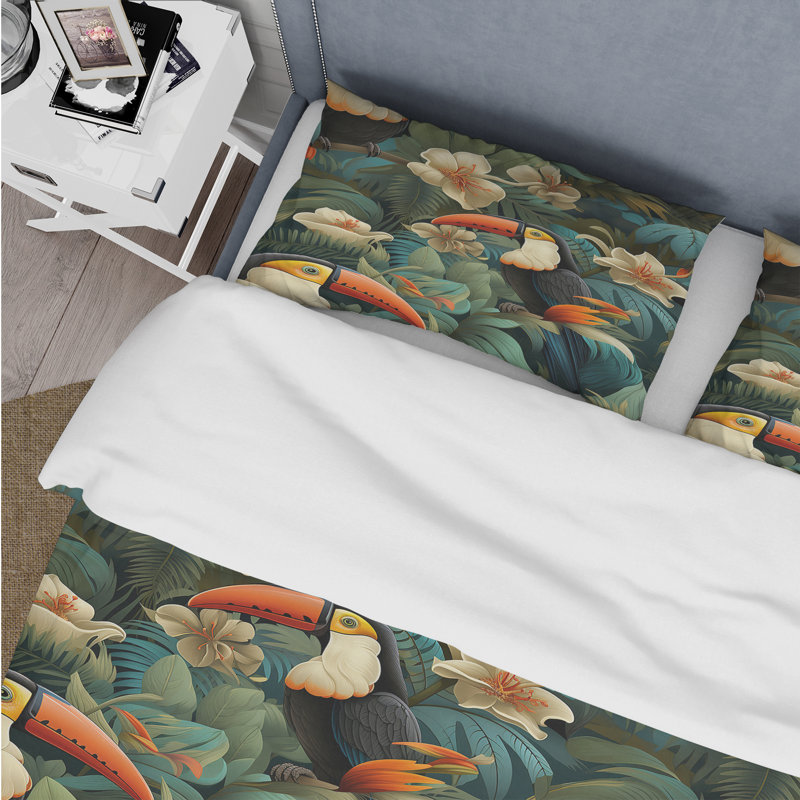 Ensemble de housse de couette Toucan Tapisserie, Housse de couette pour grand lit et 2 taies décor