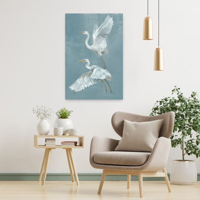 Graceful Herons I, art mural abstrait contemporain, H 36 po x l 24 po