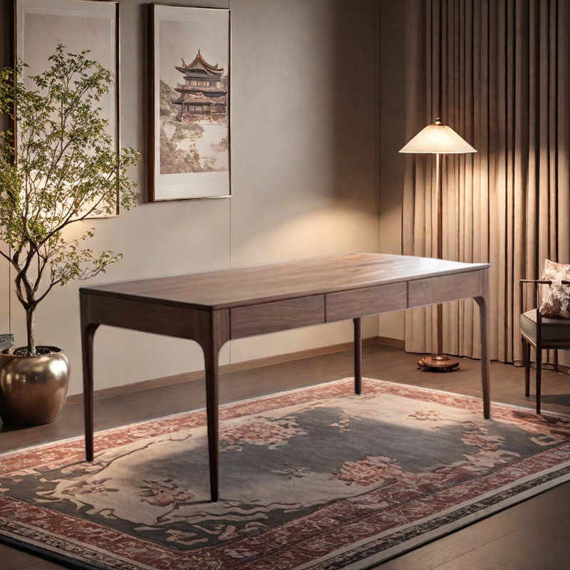 Walnut Wood Solid Wood Six-drawer Writing Desk, 30.7" H x 47.24" W x 27.55" D