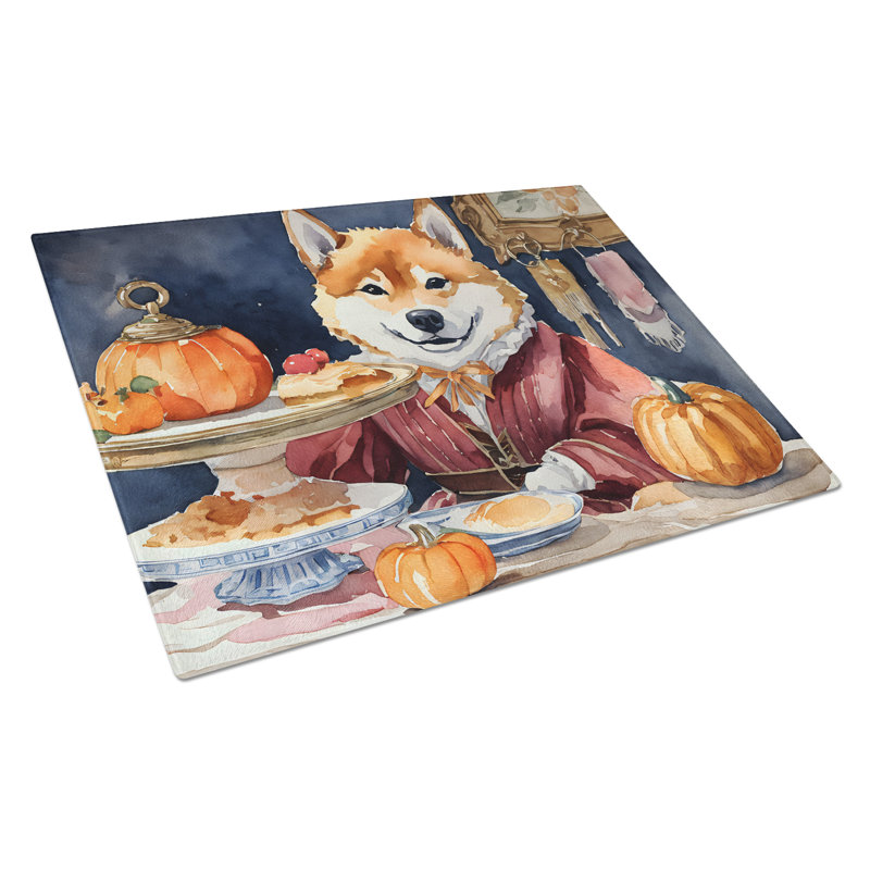 Shiba Inu Fall Kitchen Pumpkins Glass Cutting Board Large