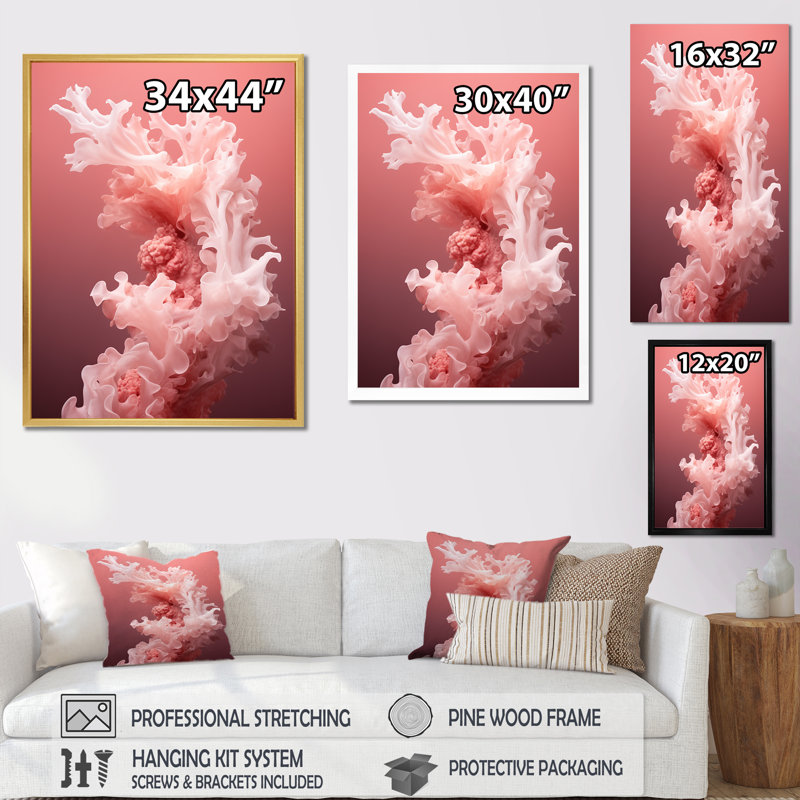 «Whispering Corals Ink Expression - Beach and Ocean Wall Art Living Room», Cadre naturel flottant, H 32 po x l 24 po x P 1 po