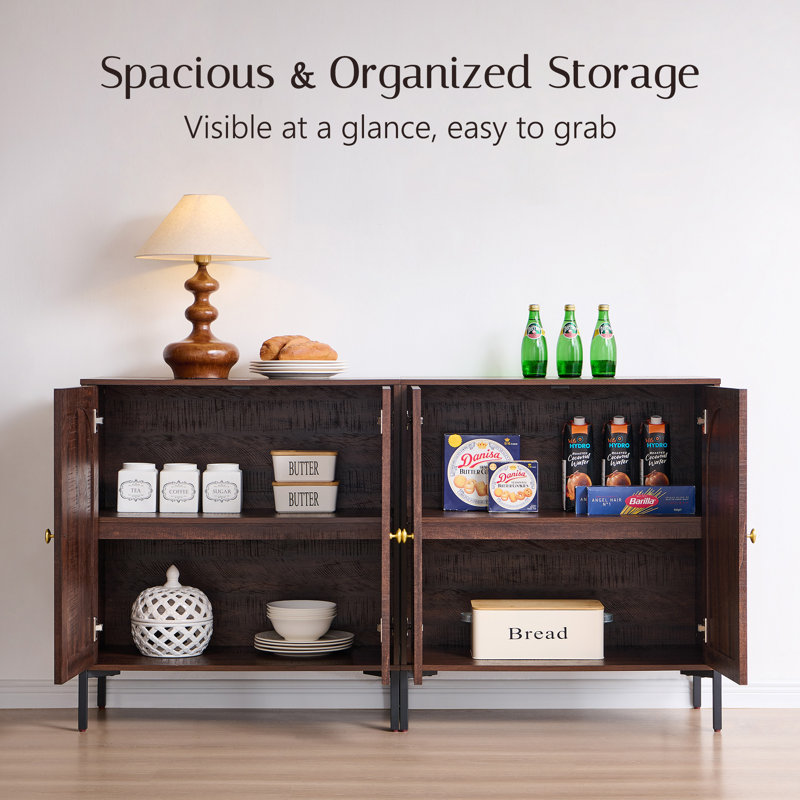 Buffet moderne cannelé avec rangement, Brun, Two pieces, H 34 po x l 61,76 po x P 15,75 po