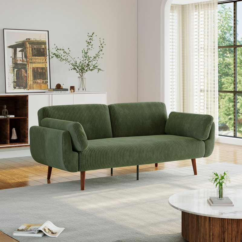 Flared Arm Convertible Corduroy Sleeper Sofa, Green 