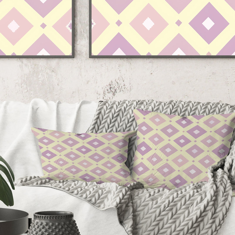 Motif lombaire géométrique rose et beige lilas, H 16 po x l 16 po, Carrée