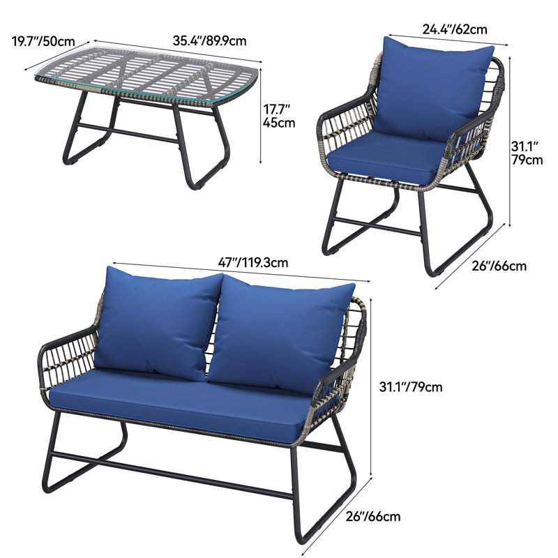 Ensemble bistro Latitude Run® All-Weather Rattan, Gris / noir, Bleu