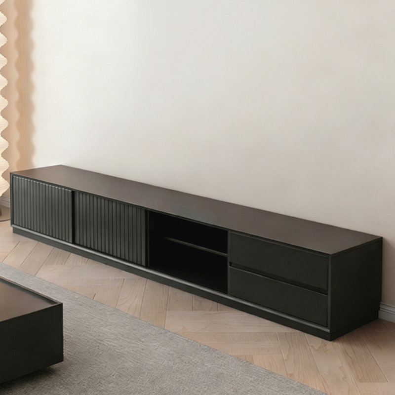 Meuble télé moderne en bois manufacturé noir, H 70 po x L 70,87 po x l 15,75 po
