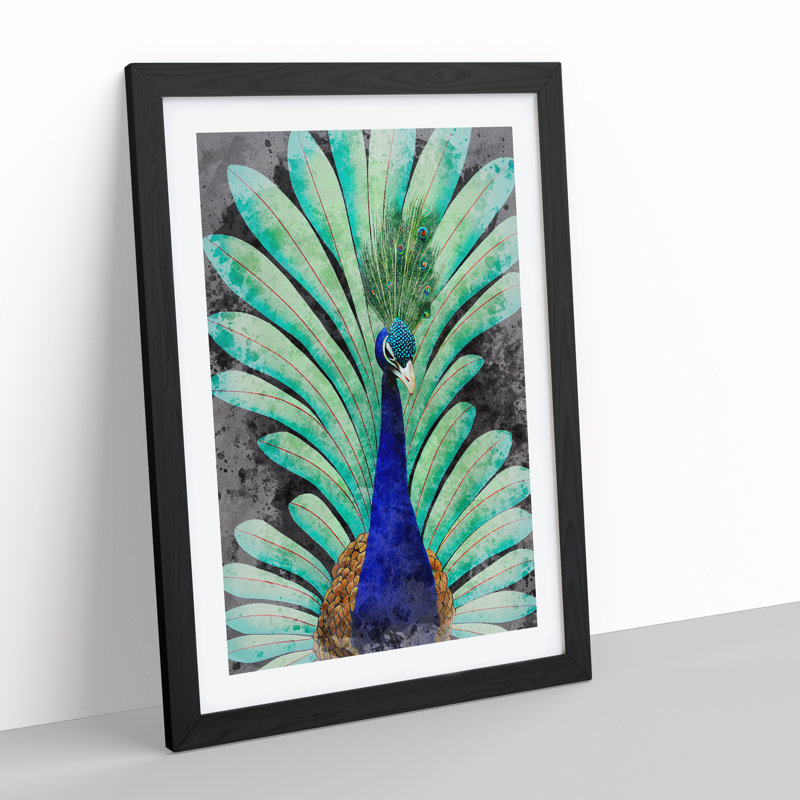 Peacock Watercolour No.2 - Wall Art, Black Framed Paper, 66cm H x 48cm W, White