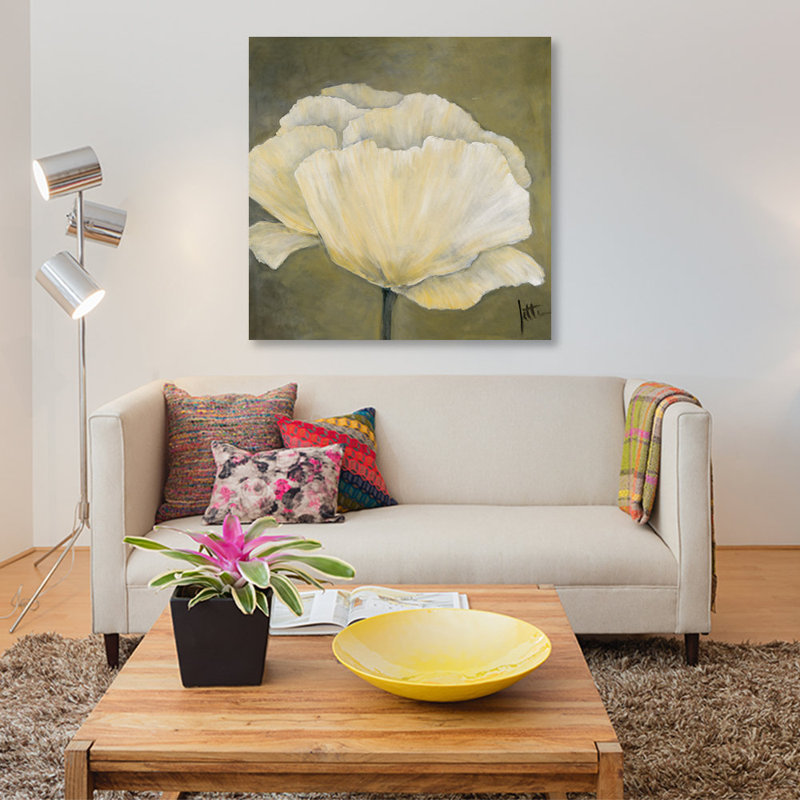 «Poppy in White I», impression sur toile, H 37 po x l 37 po x P 1,5 po, Toile tendue, Pas de tapis
