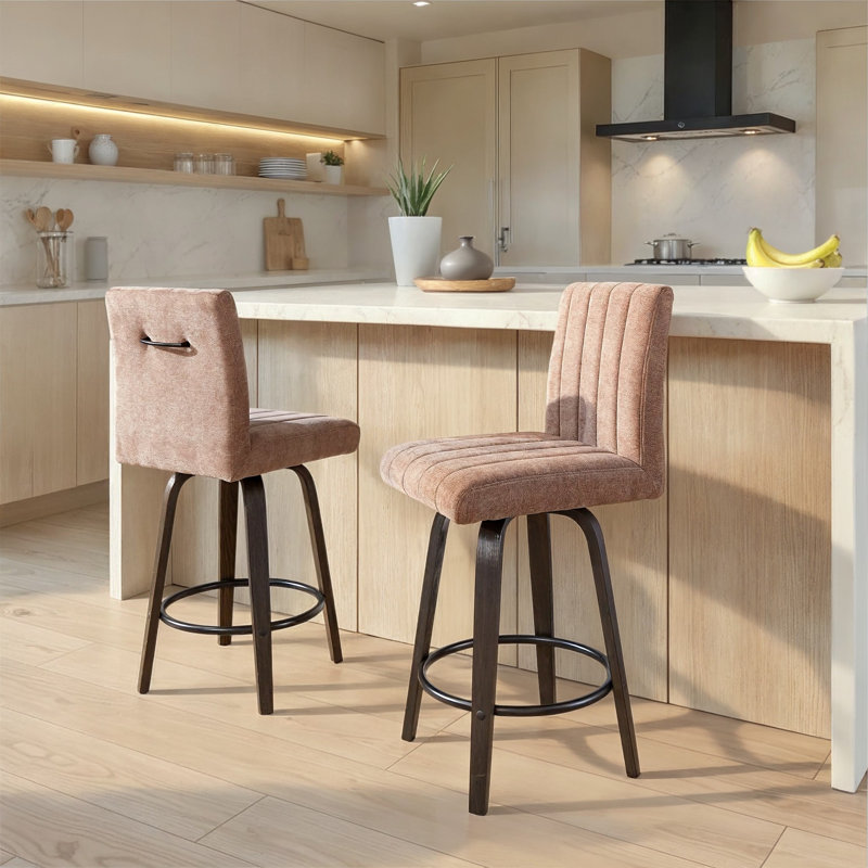Tabouret de comptoir à hauteur fixe Harrison de 26 po avec pieds en bois courbé et repose-pieds rond