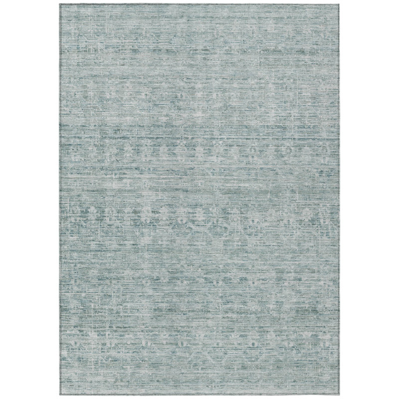 Machine Washable Indoor/Outdoor Xhevrie Turquoise Rug, Rectangle 2'6" x 3'10"