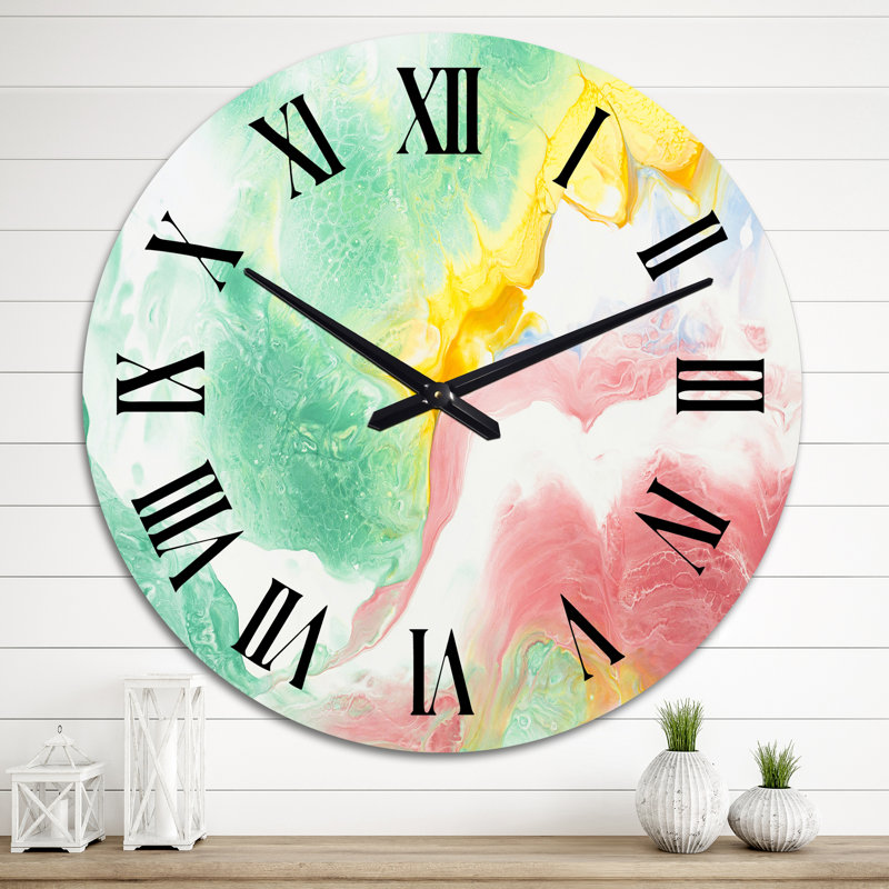 Vert vert, jaune et art à l'encre rouge - Horloge murale moderne, Moyen