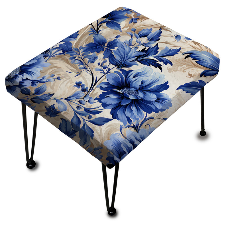 Repose-pieds bleu cobalt à motif victorien II - motif floral victorien