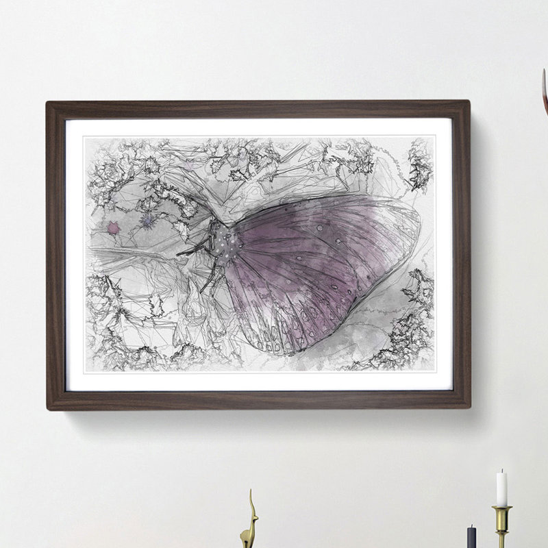 Butterfly upon a Flower - Picture Frame Graphic Art Print, 36cm H x 48cm W x 2cm D, Walnut Framed