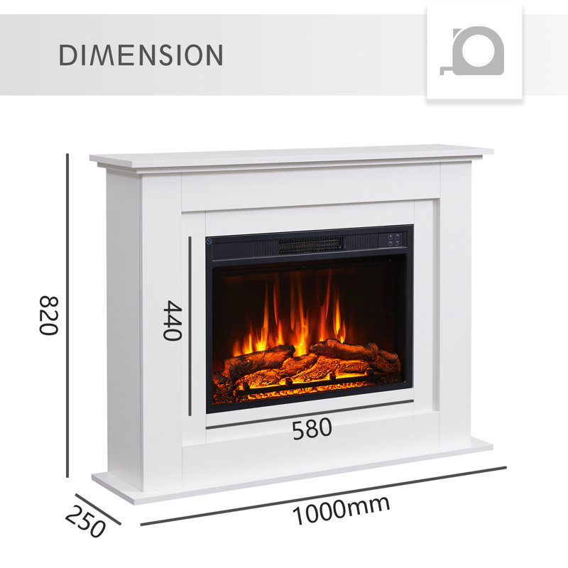 SAVANNAH FLAMEKO Electric Fireplace, White, 82cm H x 100cm W x 25cm D