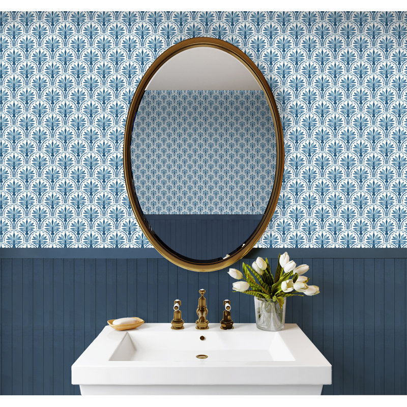 Tommy Bahama Scalloping Shell 18' L x 20.5" W Peel and Stick Wallpaper Roll, Blue