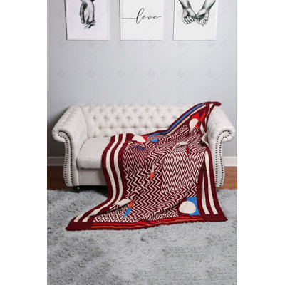 Geometric Shapes Pattern Luxury Soft Throw Blanket - BURGUNDY