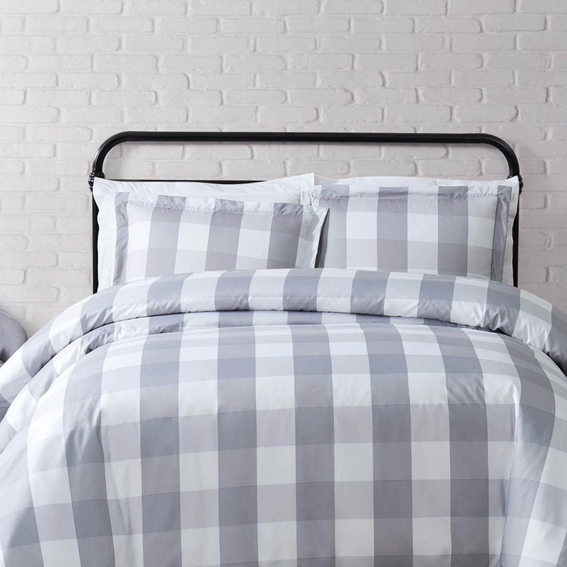 Ensemble de housse de couette en microfibre Buffalo, Housse de couette très grand + 2 taies décoratives, Gris et blanc