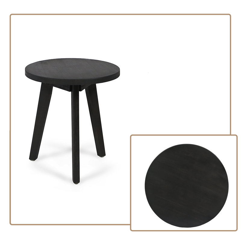 Table d'appoint ronde rustique de style rétro avec pieds en bois pour une utilisation intérieure ou extérieure, Gris foncé