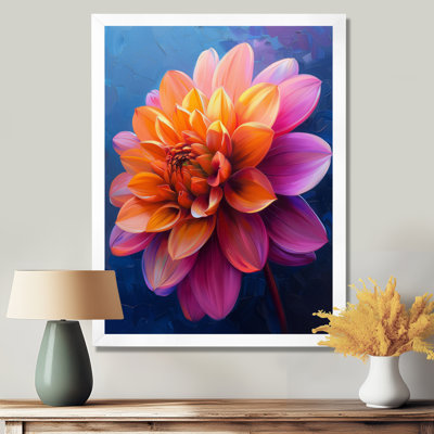 Dahlia mauve orange sur fond bleu I - impression d'art mural Dahlia