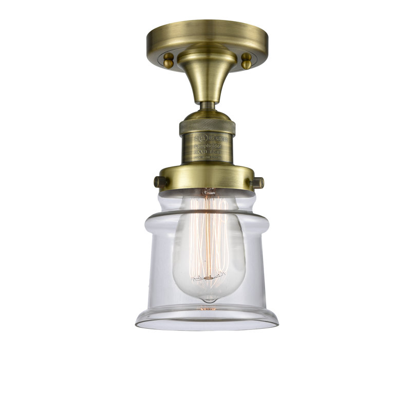 Plafonnier semi-encastré 1 lumière 5,25 po Alexandira, Laiton antique, Ampoule non incluse, Transparent