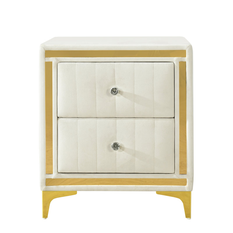Farney Velvet Nightstand Fully Assembled, Cream