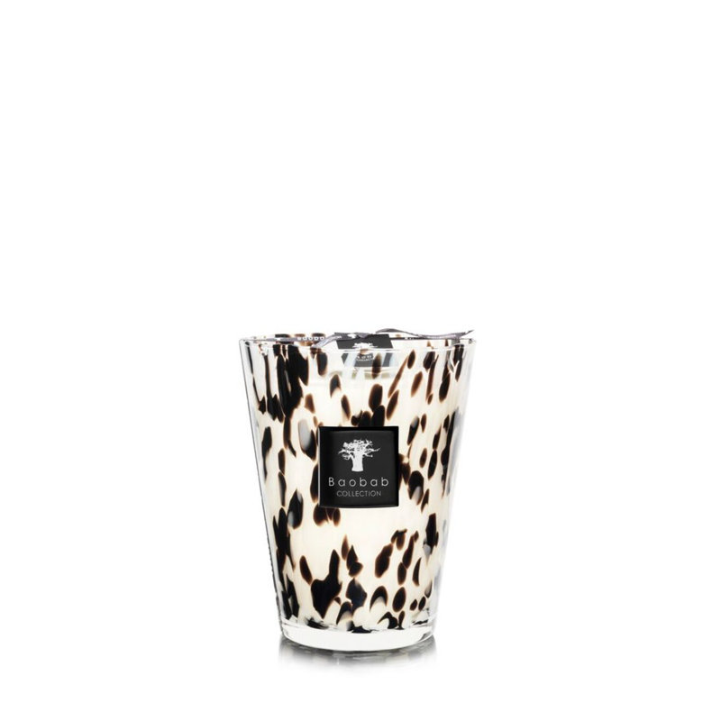 Pearls Black Candle, 9.45" H x 7.41" W x 7.41" D