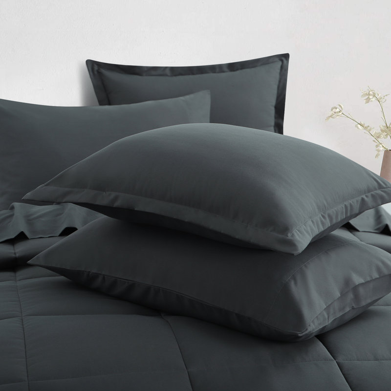 Ensemble d'édredon en microfibre 5/7-pièces , Édredon de grande taille et 6 pièces supplément, Gris foncé