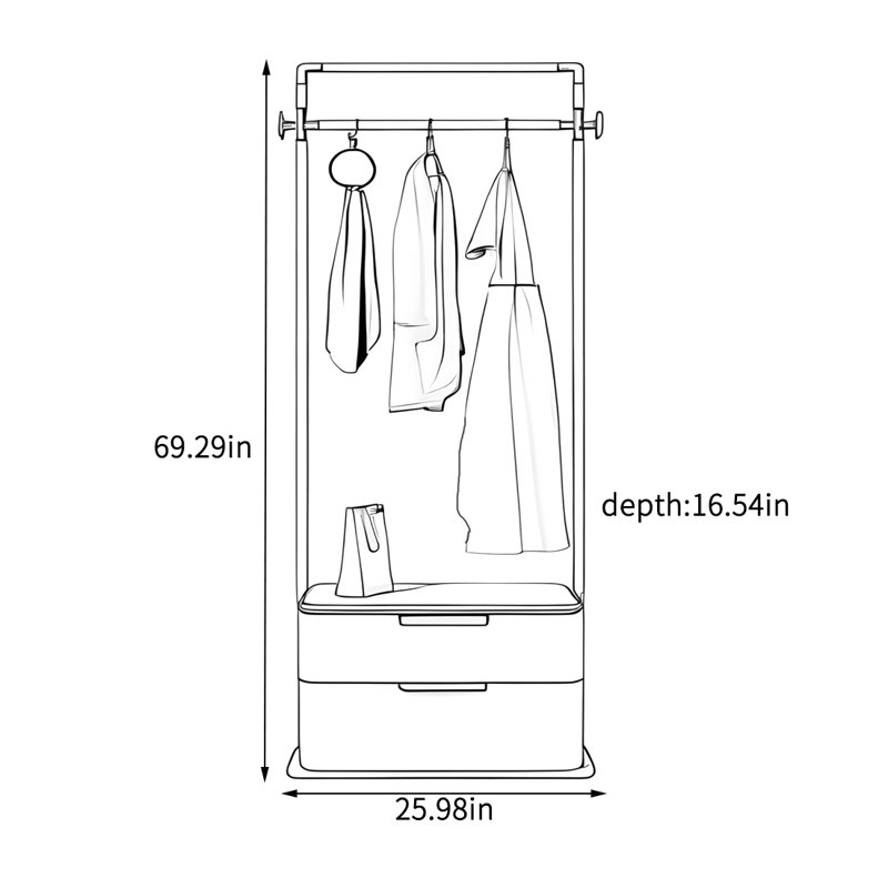 Armoire-penderie avec cadre en acier inoxydable de 25,98 po de large avec banc