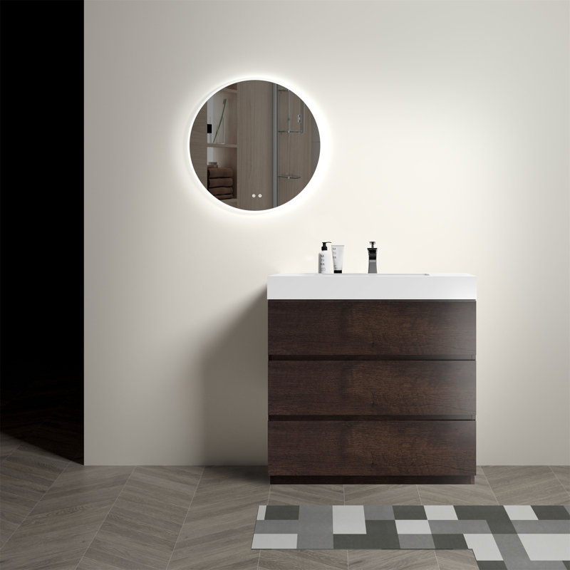 Meuble-lavabo avec lavabo Alice, Noyer, Blanc, 36"