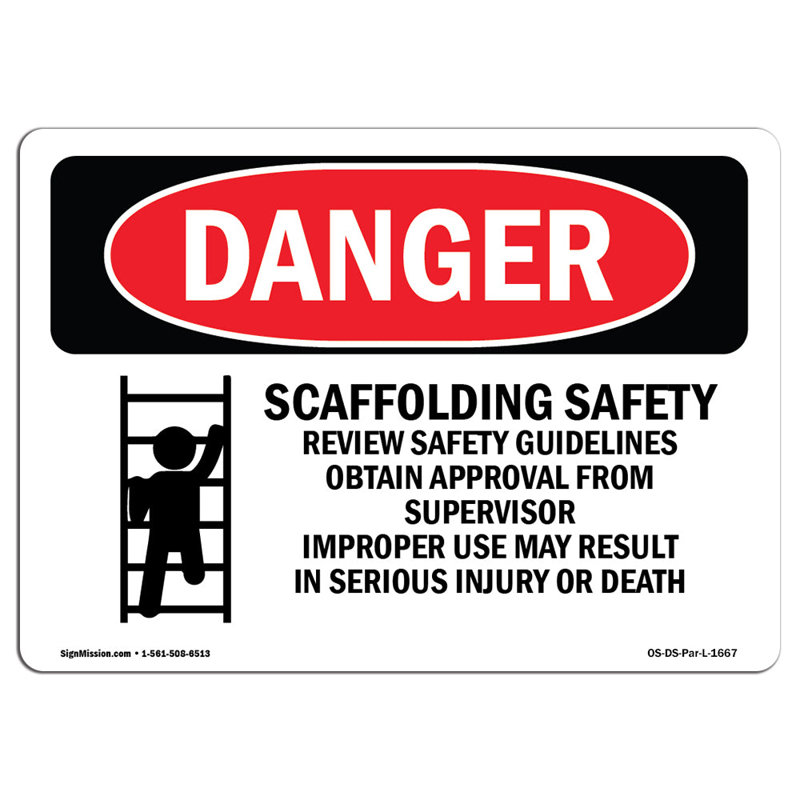 Scaffolding Safety Review Guidelines Sign, 12" H x 18" W x 0.1" D