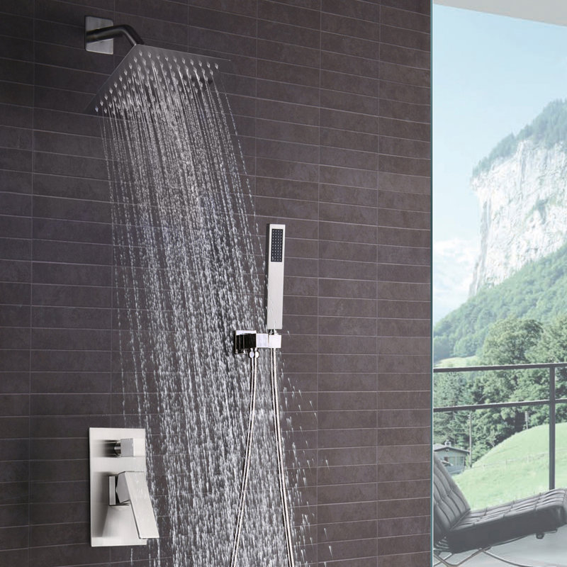 SUMERAIN Contemporary Complete Shower System with Rain Showerhead & Handheld Spray, Concealed Shower Set with Pressure Balance Valve, Brushed Nickel