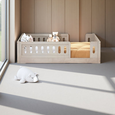 Wood Twin Size Platform Bed With Guardrail
