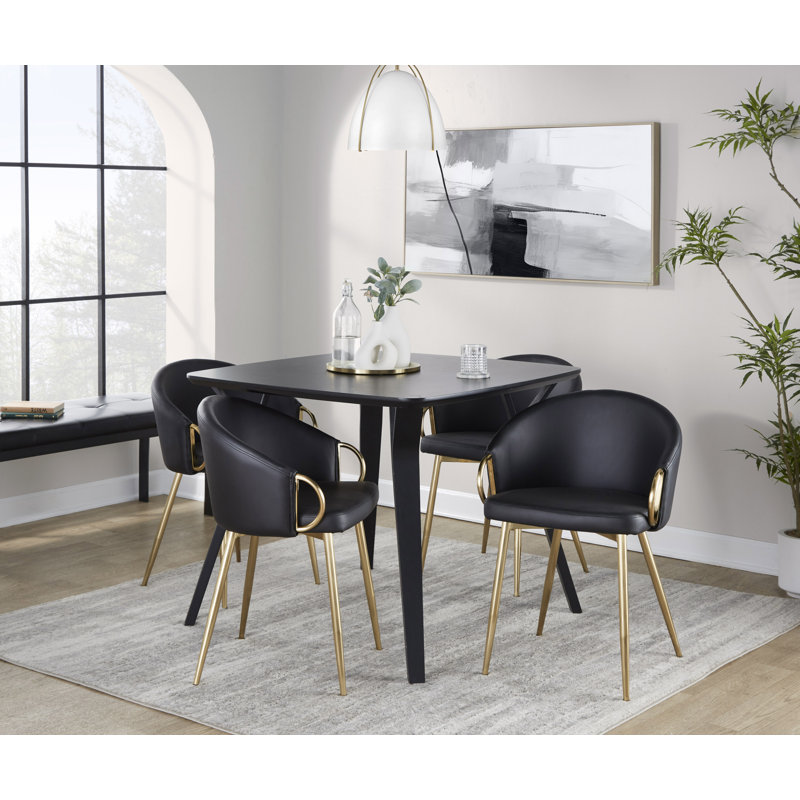 Josie 19.25'' H Faux Leather Upholstered Armchair, Black, Gold