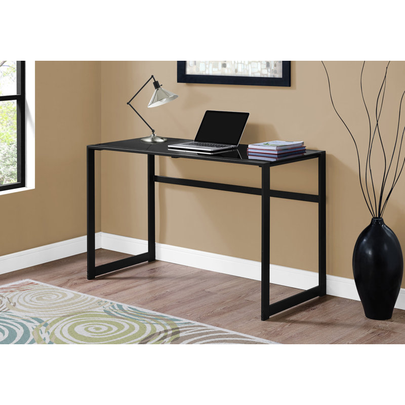 Modern Computer Desk With Frosted Glass Top, Black