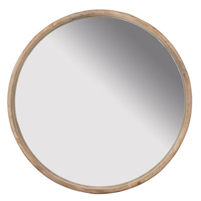 28" Round Wood Mirror, Wall Mounted Mirror Home Decor For Bathroom Living Room, Mirror