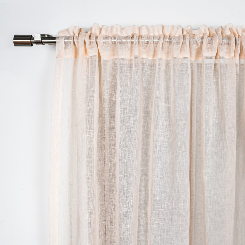 100% Pure Linen Lightweight Voile Sheer Rod Pocket Curtain (Single Panel), 52" W x 96" L, Pink